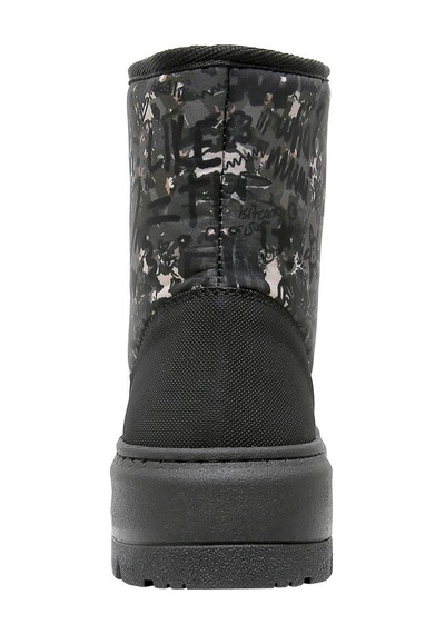 Kadın Vegan Siyah Uzun Bot - Doodle Camo Tasarım Multicolor