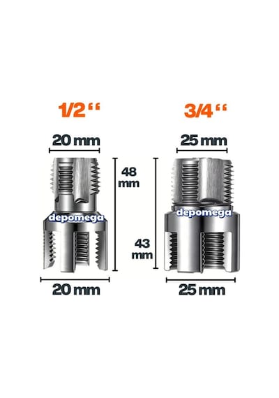2 Li Set İç Dış Plastik Boru Diş Açma Seti 1/2 Ve 3/4 İnç Borularla Uyumlu