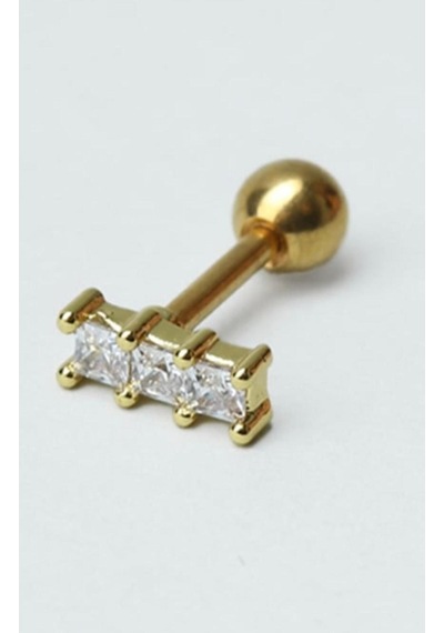 Tragus Piercing Çelik Renk Atmaz Baget Üçlü Taş Model Gold - 647619934 Gold