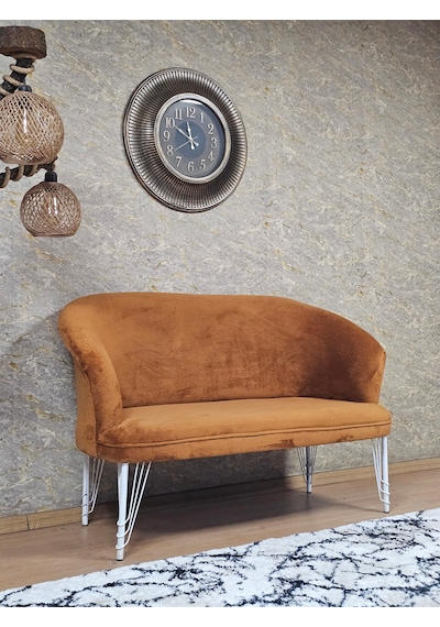 Zafir İkili Teddy Beyaz Boyalı Telli Ayak Çay Seti Koltuk İkili Berjer , Balkon, Salon, Ofis Kiremit