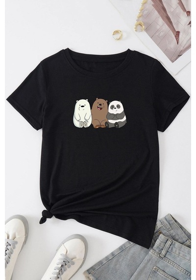 Flood Of Style Unisex Kafadar Ayılar Tasarım T-shirt Siyah