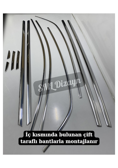 Renault Megane 4 Sedan 2016-2025 Uyumlu 12 Parça Paslanmaz Krom Cam Çıtası - Tam Tur Set