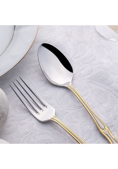 Nehir Lalezar Altın Saten 12 Kişilik 60 Parça Çatal Kaşık Takımı Altın