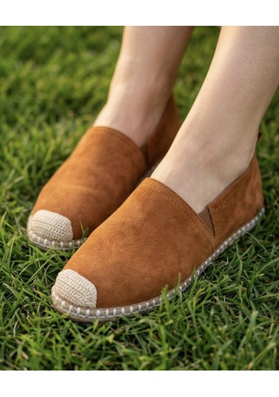 Futsishoes Gardenıa Taba Süet Dokulu Hakiki Deri Espadril