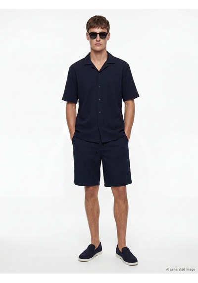 Lcw Vision Lacivert Regular Fit Resort Yaka Erkek Dokulu Gömlek
