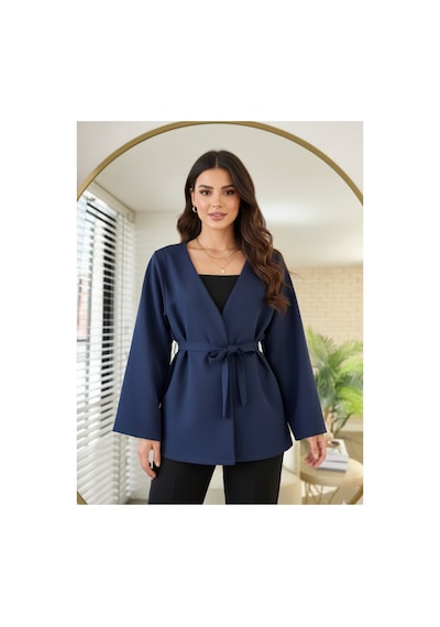 Unika Boutique Kadın Yeni Sezon Kuşaklı Scuba Ceket Kimono Tunik Oversize Trend Rahat Modern Tesettüre Uygun Lacivert