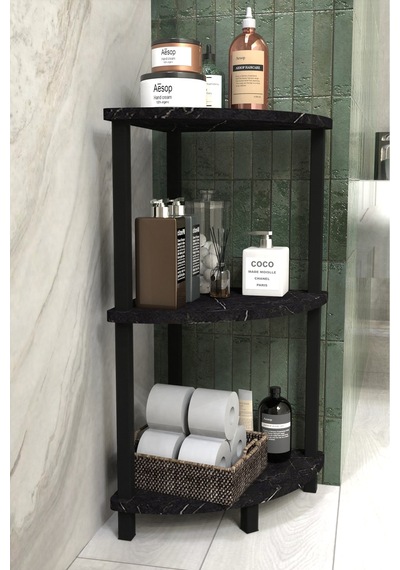 Decoline Banyo Rafı 3 Katlı Moblen Modern Organizer Depolama Ünitesi-siyah Mermer Siyah Mermer