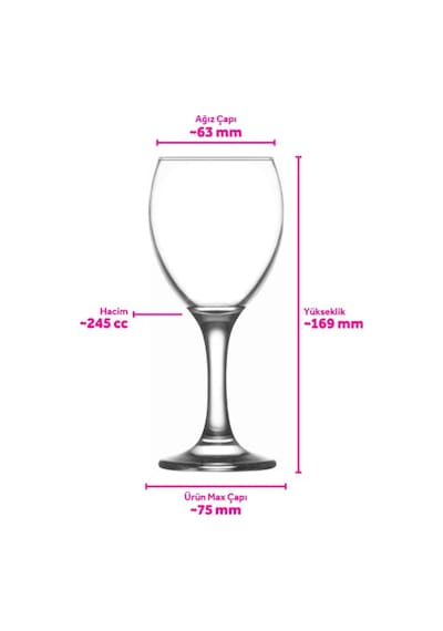 Lav Empire Cam Kırmızı Şarap Kadehi 3'lü 245 ml Ayaklı (Meşrubat Bardağı)