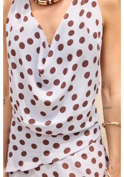Mai Collection Manon Puantiyeli Mavi Crop Etek Takım