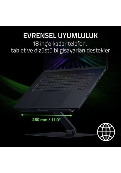 Adjustable Laptop Stand - 18 İnç'e Kadar Dizüstü Bilgisayarlar İçin Üretilmiş Ergonomik Yüksekliği Ayarlanabilir Dizüstü Bilgisayar Standı Alüminyum Siyah