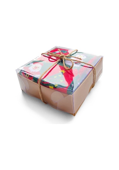 Inno Yılbaşı Desenli Noel Babalı Kraft Kutulu Çorap Tekli Yeşil