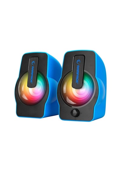 Mavi - Rgb Işıklı 1+1 Hoparlör Speakaer Set Usb Kablo 2.0 Multimedya - 6w 5468