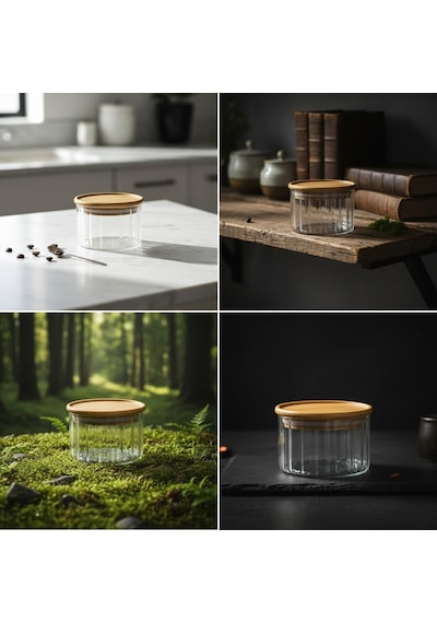 Linie Slim Bambu Kapaklı Borosilikat Cam Saklama Kabı - Çizgili Vakumlu Baharatlık, Çay Ve Kahve Kavanozu - 200ml Ve 300ml Seçenekleri 200ml Çok Renkli