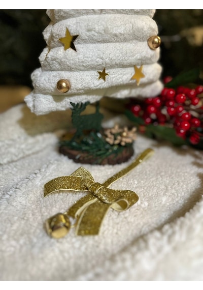 Yılbaşı Simli Altın Gold Kadife Kurdeleli Zilli Zincir Lüks Noel Çam Ağacı Süsü 1 Adet