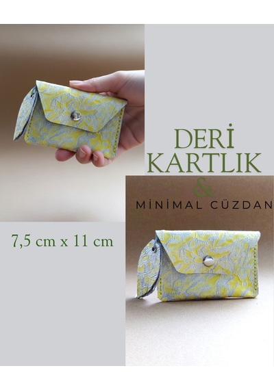 Luna Luster Hakiki Deri Minimal Avuçiçi Sarı Leopar Tasarım Kadın Kartlık Cüzdan Beyaz - Sarı