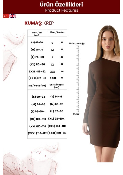 Zedefx Kadın Tek Omuz Bodycon Elbise Kahverengi