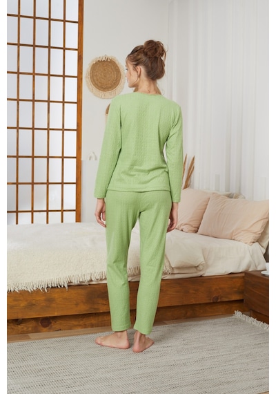 Siyah İnci Şardonlu Kışlık Örme Pijama Takım25226002 Yeşil