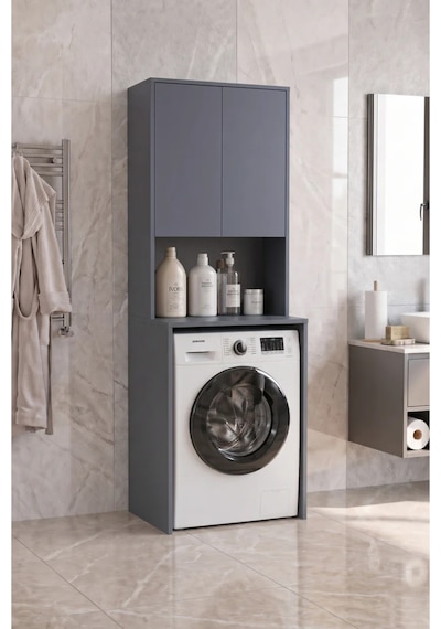 Çamaşır Makinası Dolabı Kurutma Makinası Dolabı Tek Çekmeceli 190x67x60 Siyah