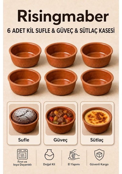 Tr 6 Adet Sütlaç Çömlek Kasesi Sufle Kasesi Ve Güveç Seti Fırın Kasesi, Toprak Çömlek Kase Takımı Mg01 Genel