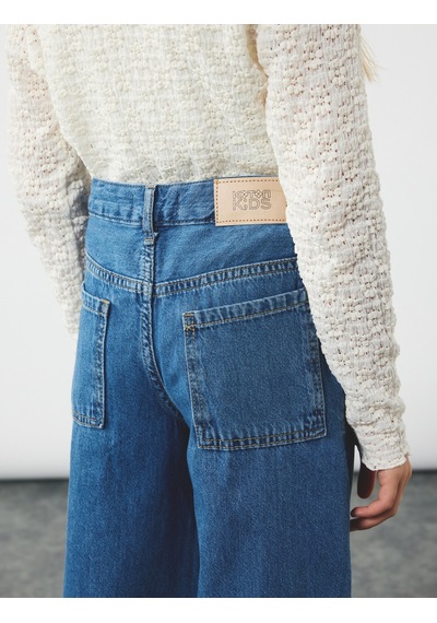 Koton Pamuklu Cepli Geniş Paça Denim Pantolon Orta İndigo 6wkg40035ad İndigo