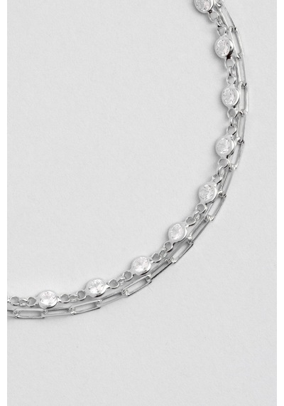 So Chic Modern Tasarım 18 Ayar Beyaz Altın Kaplama 18 Cm Gümüş İkili Bileklik Rodyum