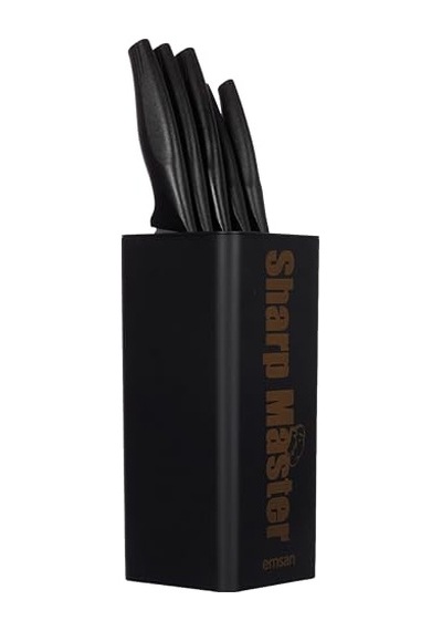 Emsan Sharp Master 6 Parça Bloklu Bıçak Seti, Paslanmaz Çelik, Siyah Çok Renkli