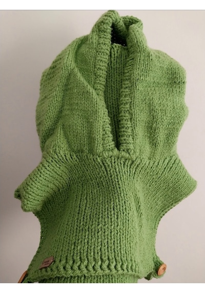 Kemzey Handmade El Yapımı Balaklava, Örgü Şapkalı Boyunluk , Yünlü Şapka Fıstık Yeşili