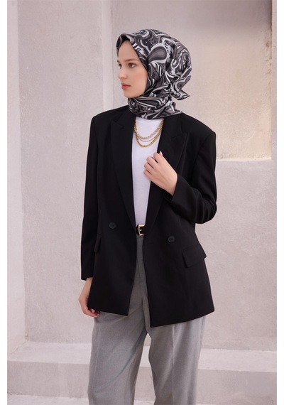 Belli İpek Eşarp - 4222-58 Siyah Twill