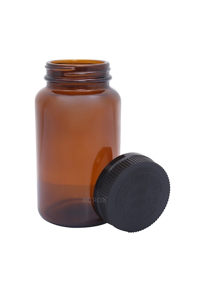 Borox Amber Cam Şişe 300 ML Bastır Aç Kapaklı Ecza Şişe
