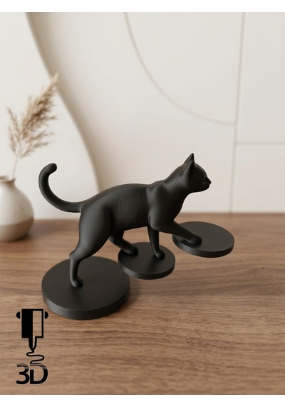 Minimalist Yürüyen Siyah Kedi Figürü - Tv Ünitesi, Kitaplık Ve Konsol Dekorasyonu