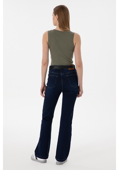 U.S. Polo Assn. Kadın Koyu Mavi Slim Flare Fit Jean Pantolon 50308349-DN0023