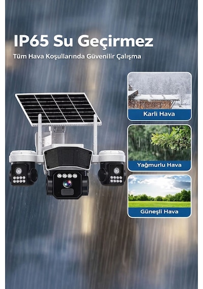 Uniywell 9mp 3 Lens 4g/wifi Sim Kartlı Güneş Enerjili Güvenlik Kamerası Aı İnsan Takibi, İki Yönlü Ses, Kablosuz