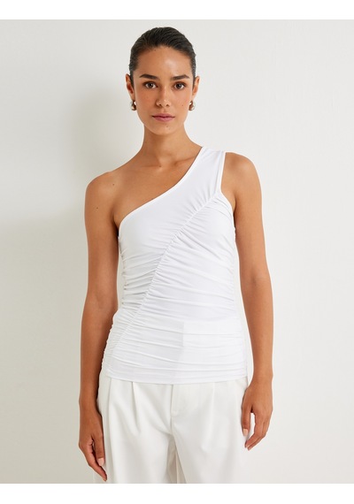 Koton Asimetrik Tek Omuz Bluz Drape Detaylı Skinny Beyaz 4sak70013pk Beyaz