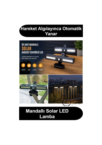 Solarlamba 2'li Mandallı 36 Led Güneş Enerjili Hareket Sensörlü Bahçe Aydınlatma 3 Modlu Kablosuz D Çok Renkli