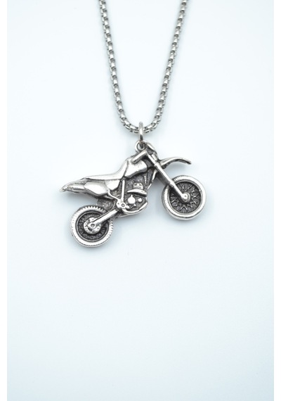 Cross Motor Örme Zincir Kolye Gümüş