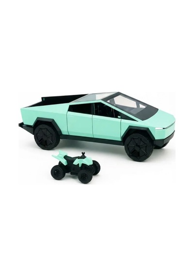 1:24 Cybertruck Metal Diecast Model Araba - Atv Motorlu, Kapıları Açılan Oyuncak Araba Yeşil