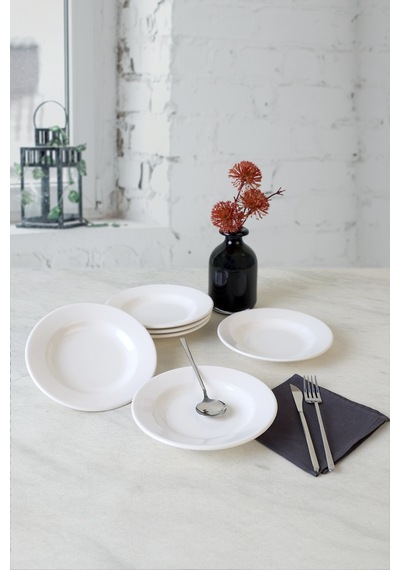 Keramilka Beyaz Linda Yemek Tabağı 21 Cm 6 Adet 006 Beyaz