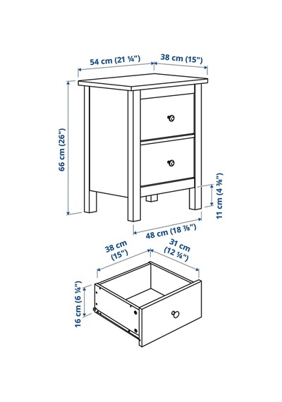 Komodin-şifonyer Hemnes Meridyendukkan Beyaz Vernik, 54x66 Cm 2 Çekmeceli