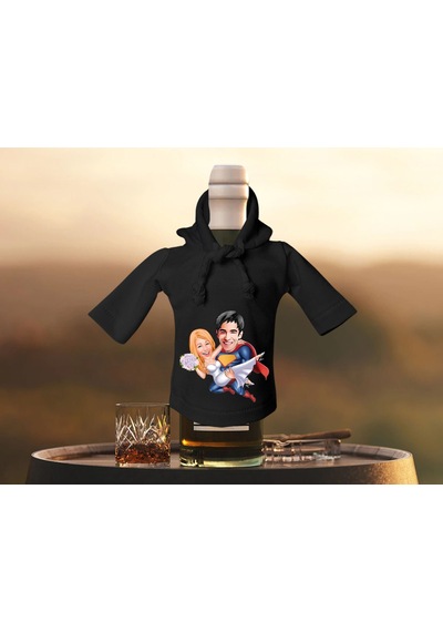 Bk Gift Kişiye Özel Sevgililer Karikatürlü Mini Siyah İçki Şişesi Tişörtü , Ev Bar Dekoru, Viski, Şarap, Votka, Rakı Şişesi Tişörtü, Ev Barı-30