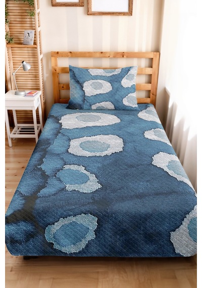 Mavi Geometrik Genç Odası Tek Kişilik Pike Takımı - Modern Beyaz 160x220 Cm Kapitone Yatak Örtüsü Kırsal Kervan Aurası