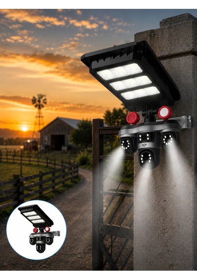 Akıllı Solar Güvenlik Kamerası 3 Lens Hareket Takip Özellikli Dış Ortam Kamera Siyah
