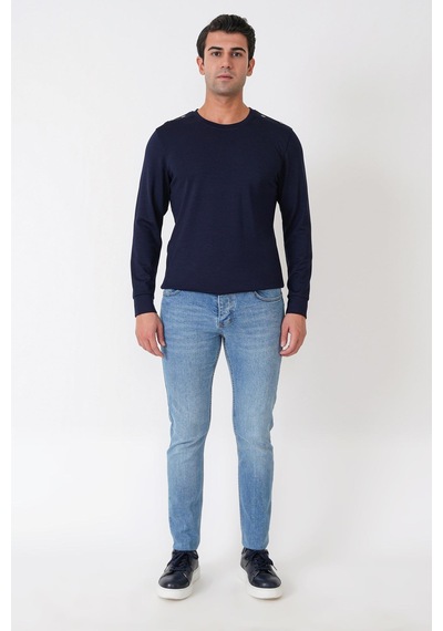 Efor Comfort Fit Omuz Modelli Uzun Kollu Esnek Pamuk Lacivert Tişört Ts 933