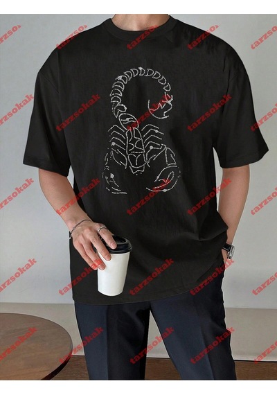 Startmore Unisex Akrep Baskılı Tshirt Beyaz Siyah