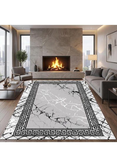 Gri Mermer Desenli Halı Dijital Baskılı Kaymaz Tabanlı Modern Salon Oda Halısı Dijital Baskı Halı 7