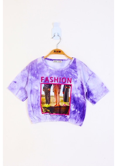 Toontoy Kids Toontoy Kız Çocuk Batik Desenli Fashıon Baskılı Crop Tişört Lila