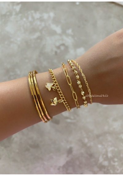 4'lü Gold Zincir Kadın Bileklik Set Kombin - Kelebek Gold Yıldız Dörtlü Kadın Bileklik Kombin Altın Altın