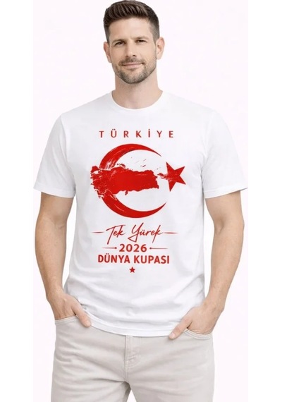 Veraura Lifestyle Erkek Türkiye Ay Yıldız Baskılı Taraftar Forma T-shirt - Beyaz