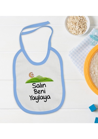 Bk Kids Salın Beni Yaylaya Tasarımlı Mavi Bebek Mama Önlüğü Mavi