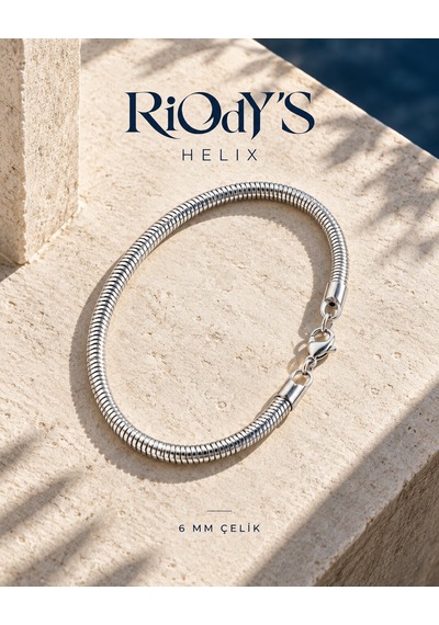 Riody's Helix Erkek Bileklik 6 Mm Çelik Spiral Zincir Kancalı Kilit Beyaz - Gümüş