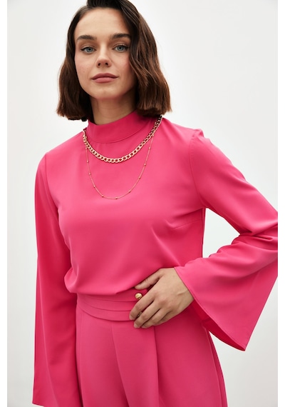 Sateen Kolyeli İspanyol Kol Bluz - Fuşya-132684 FUŞYA
